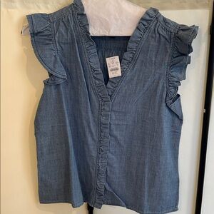 J. Crew Factory Chambray Ruffle Sleeve Blouse